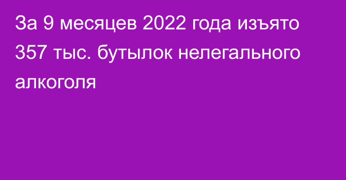 За 9 месяцев 2022 года изъято 357 тыс. бутылок нелегального алкоголя