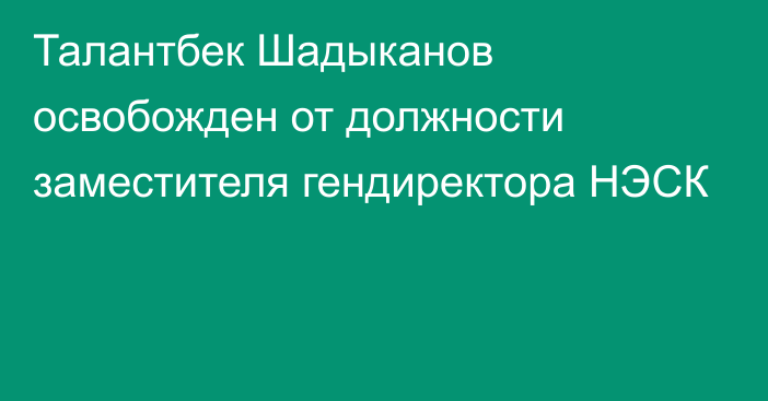 Талантбек Шадыканов освобожден от должности заместителя гендиректора НЭСК