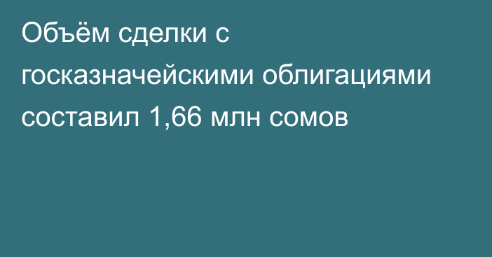 Объём сделки с госказначейскими облигациями составил 1,66 млн сомов