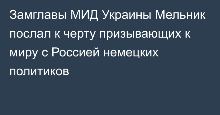 Замглавы МИД Украины Мельник послал к черту призывающих к миру с Россией немецких политиков