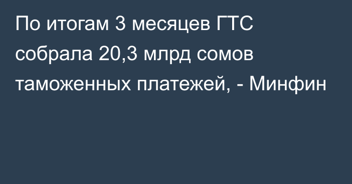 По итогам 3 месяцев ГТС собрала 20,3 млрд сомов таможенных платежей, - Минфин