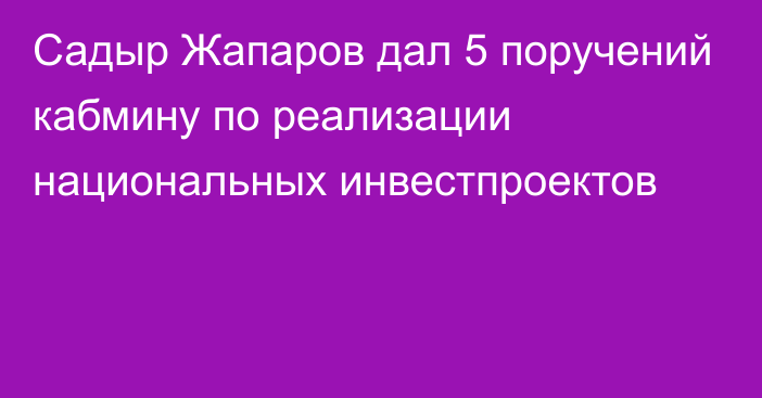 Садыр Жапаров дал 5 поручений кабмину по реализации национальных инвестпроектов