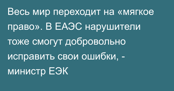 Весь мир переходит на «мягкое право». В ЕАЭС нарушители тоже смогут добровольно исправить свои ошибки, - министр ЕЭК