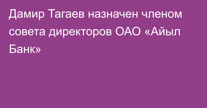 Дамир Тагаев назначен членом совета директоров ОАО «Айыл Банк»