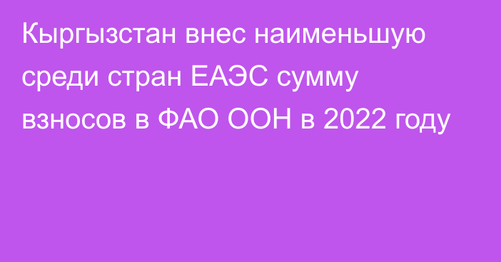 Кыргызстан внес наименьшую среди стран ЕАЭС сумму взносов в ФАО ООН в 2022 году