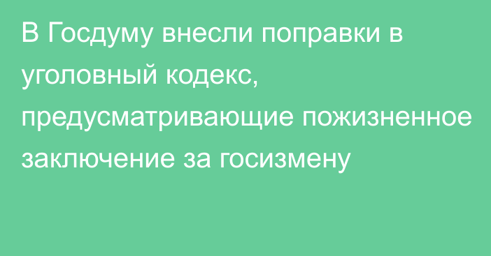 В Госдуму внесли поправки в уголовный кодекс, предусматривающие пожизненное заключение за госизмену