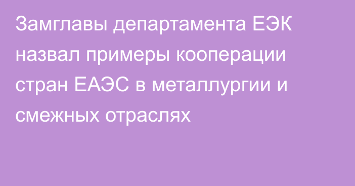 Замглавы департамента ЕЭК назвал примеры кооперации стран ЕАЭС в металлургии и смежных отраслях