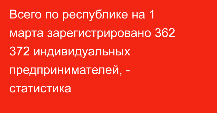 Всего по республике на 1 марта зарегистрировано 362 372 индивидуальных предпринимателей, - статистика