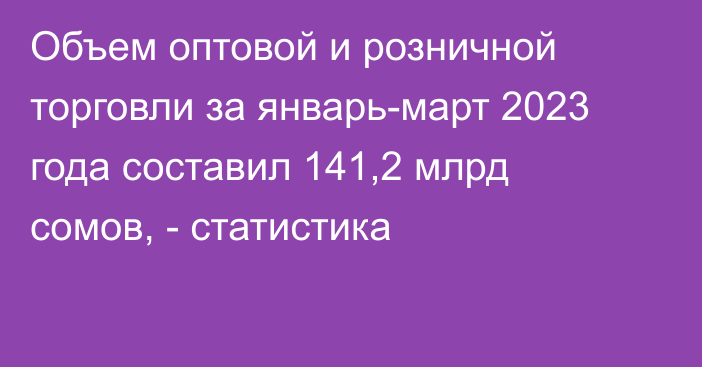 Объем оптовой и розничной торговли за январь-март 2023 года составил 141,2 млрд сомов, - статистика