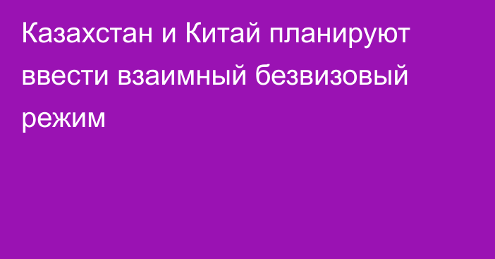 Казахстан и Китай планируют ввести взаимный безвизовый режим