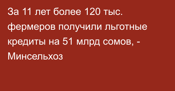 За 11 лет более 120 тыс. фермеров получили льготные кредиты на 51 млрд сомов, - Минсельхоз