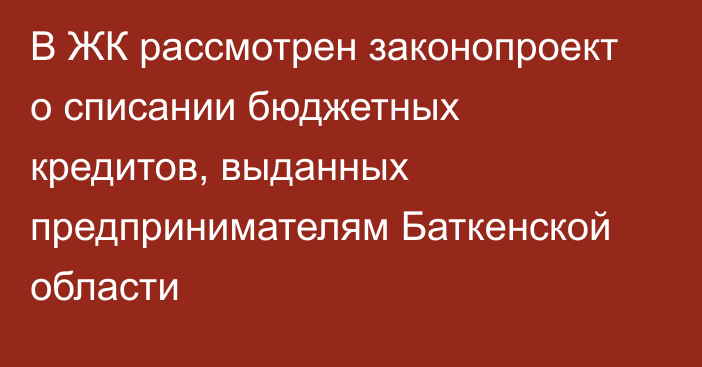 В ЖК рассмотрен законопроект о списании бюджетных кредитов, выданных предпринимателям Баткенской области