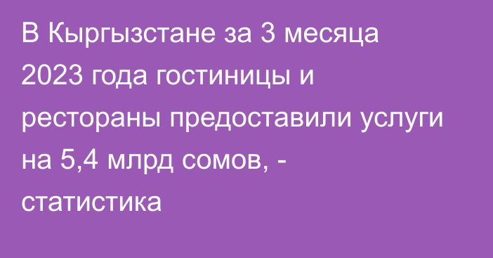 В Кыргызстане за 3 месяца 2023 года гостиницы и рестораны предоставили услуги на 5,4 млрд сомов, - статистика