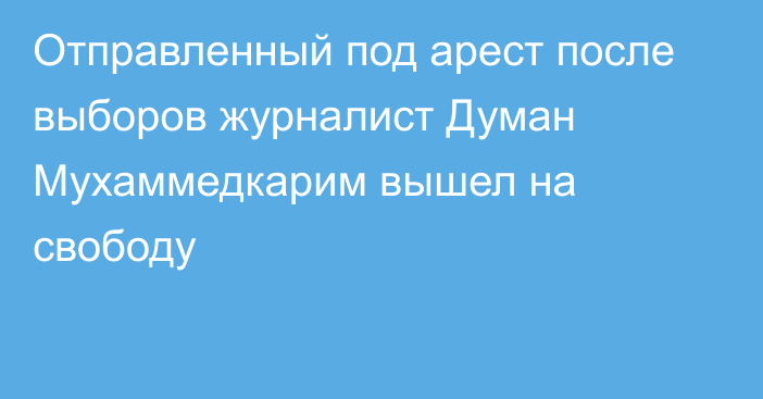 Отправленный под арест после выборов журналист Думан Мухаммедкарим вышел на свободу