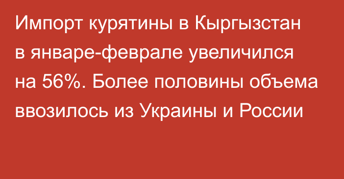 Импорт курятины в Кыргызстан в январе-феврале увеличился на 56%. Более половины объема ввозилось из Украины и России