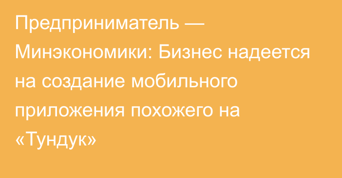 Предприниматель — Минэкономики: Бизнес надеется на создание мобильного приложения похожего на «Тундук»