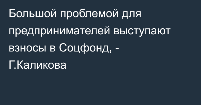 Большой проблемой для предпринимателей выступают взносы в Соцфонд, - Г.Каликова