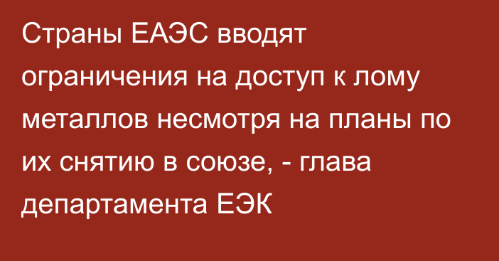 Страны ЕАЭС вводят ограничения на доступ к лому металлов несмотря на планы по их снятию в союзе, - глава департамента ЕЭК