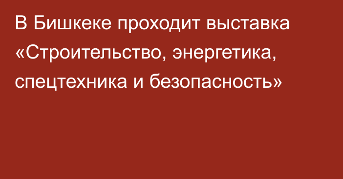 В Бишкеке проходит выставка «Строительство, энергетика, спецтехника и безопасность»