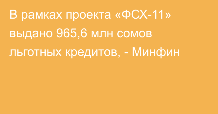 В рамках проекта «ФСХ-11» выдано 965,6 млн сомов льготных кредитов, - Минфин