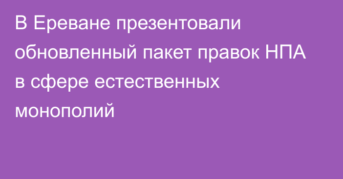 В Ереване презентовали обновленный пакет правок НПА в сфере естественных монополий