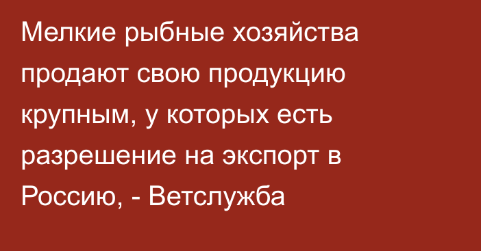 Мелкие рыбные хозяйства продают свою продукцию крупным, у которых есть разрешение на экспорт в Россию, - Ветслужба