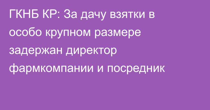 ГКНБ КР: За дачу взятки в особо крупном размере задержан директор фармкомпании и посредник