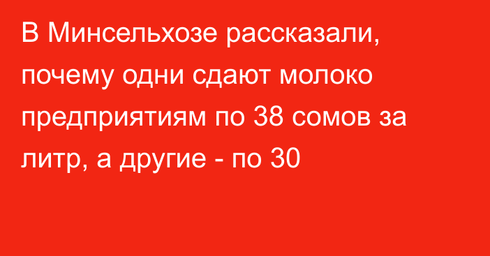 В Минсельхозе рассказали, почему одни сдают молоко предприятиям по 38 сомов за литр, а другие - по 30