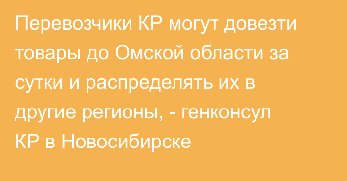 Перевозчики КР могут довезти товары до Омской области за сутки и распределять их в другие регионы, - генконсул КР в Новосибирске