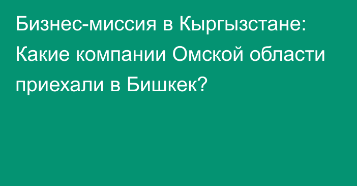 Бизнес-миссия в Кыргызстане: Какие компании Омской области приехали в Бишкек?