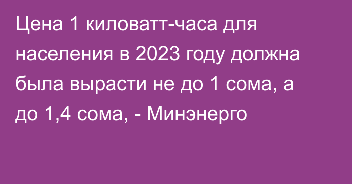 Цена 1 киловатт-часа для населения в 2023 году должна была вырасти не до 1 сома, а до 1,4 сома, - Минэнерго