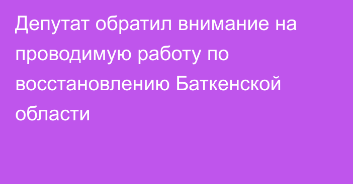 Депутат обратил внимание на проводимую работу по восстановлению Баткенской области