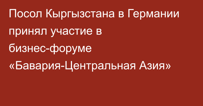 Посол Кыргызстана в Германии принял участие в бизнес-форуме «Бавария-Центральная Азия»