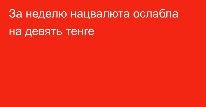 За неделю нацвалюта ослабла на девять тенге