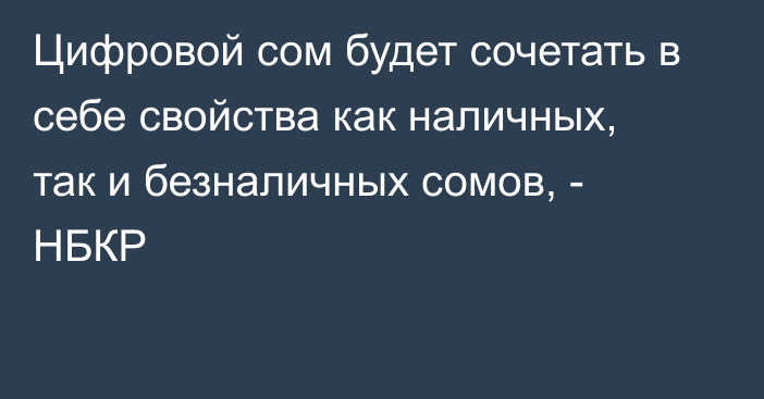 Цифровой сом будет сочетать в себе свойства как наличных, так и безналичных сомов, - НБКР