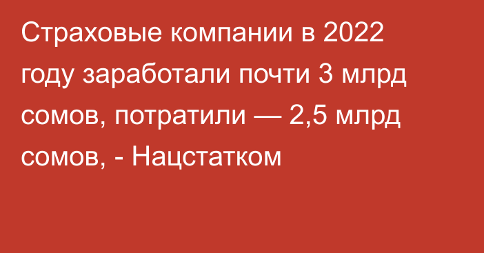 Страховые компании в 2022 году заработали почти 3 млрд сомов, потратили — 2,5 млрд сомов, - Нацстатком