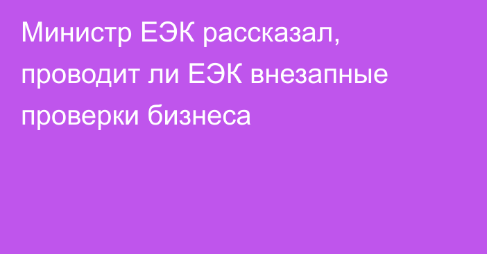 Министр ЕЭК рассказал, проводит ли ЕЭК внезапные проверки бизнеса