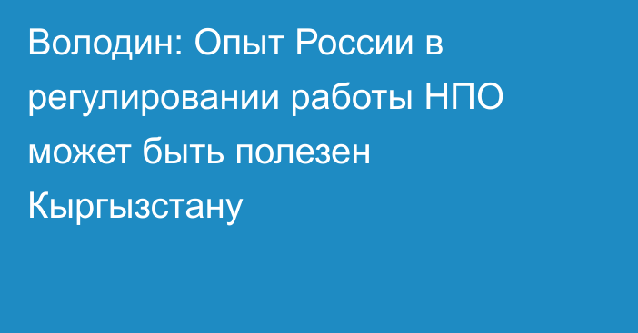 Володин: Опыт России в регулировании работы НПО может быть полезен Кыргызстану