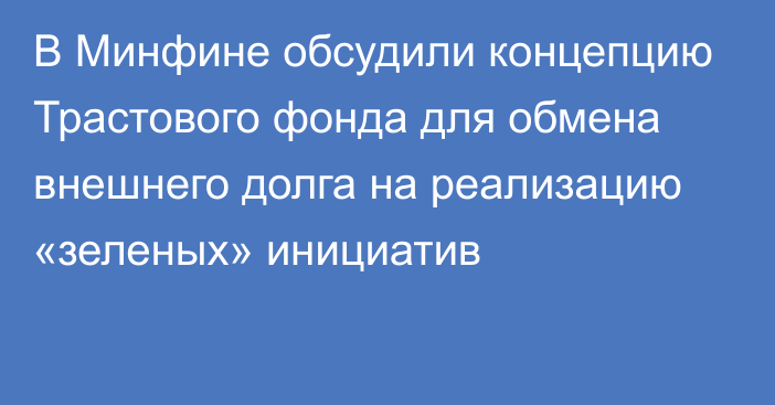 В Минфине обсудили концепцию Трастового фонда для обмена внешнего долга на реализацию «зеленых» инициатив