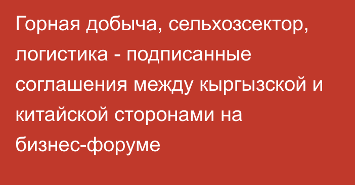 Горная добыча, сельхозсектор, логистика - подписанные соглашения между кыргызской и китайской сторонами на бизнес-форуме