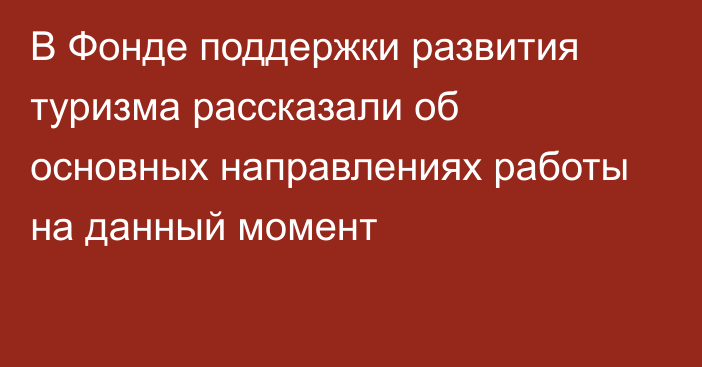 В Фонде поддержки развития туризма рассказали об основных направлениях работы на данный момент 