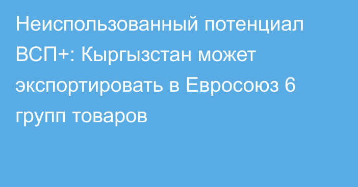 Неиспользованный потенциал ВСП+: Кыргызстан может экспортировать в Евросоюз 6 групп товаров