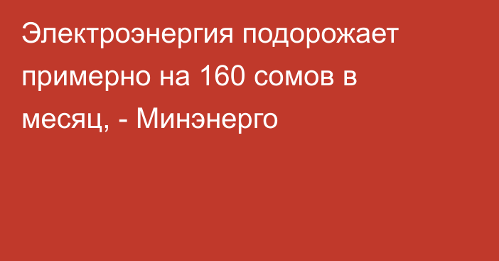 Электроэнергия подорожает примерно на 160 сомов в месяц, - Минэнерго