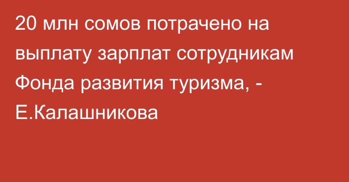 20 млн сомов потрачено на выплату зарплат сотрудникам Фонда развития туризма, - Е.Калашникова