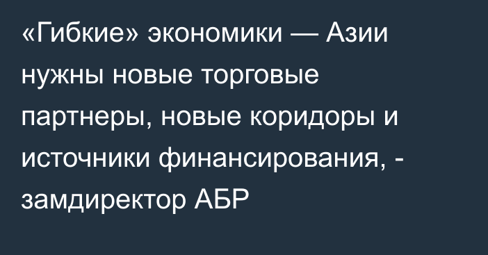 «Гибкие» экономики — Азии нужны новые торговые партнеры, новые коридоры и источники финансирования, - замдиректор АБР