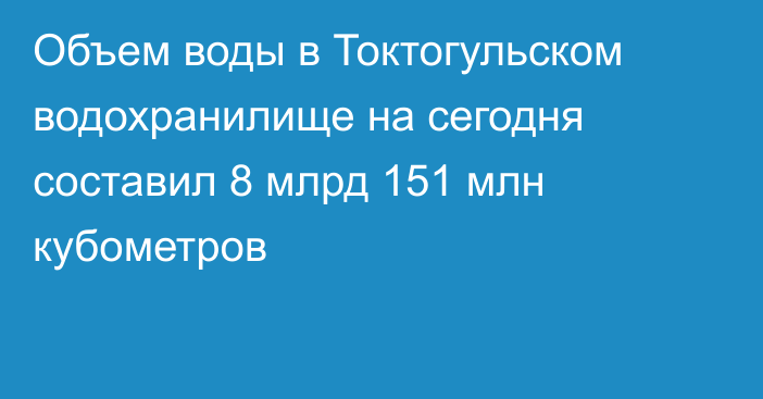 Объем воды в Токтогульском водохранилище на сегодня составил 8 млрд 151 млн кубометров