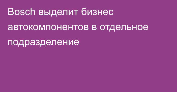 Bosch выделит бизнес автокомпонентов в отдельное подразделение