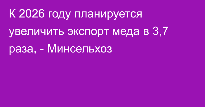 К 2026 году планируется увеличить экспорт меда в 3,7 раза, - Минсельхоз