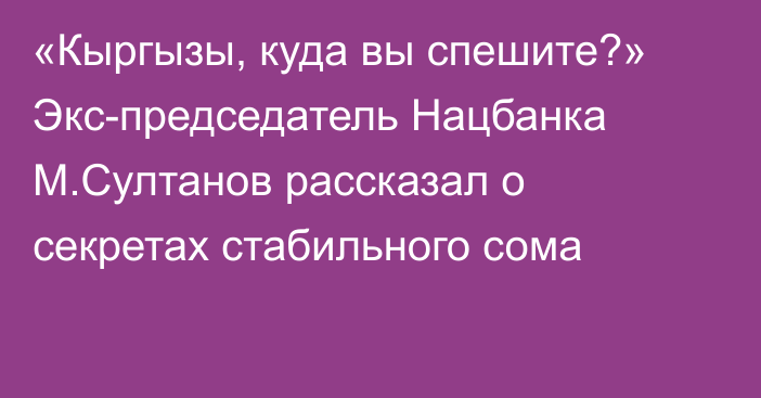 «Кыргызы, куда вы спешите?» Экс-председатель Нацбанка М.Султанов рассказал о секретах стабильного сома