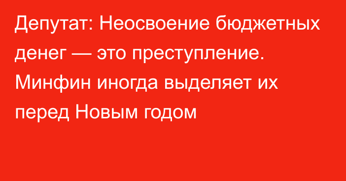 Депутат: Неосвоение  бюджетных денег — это преступление. Минфин иногда выделяет их перед Новым годом